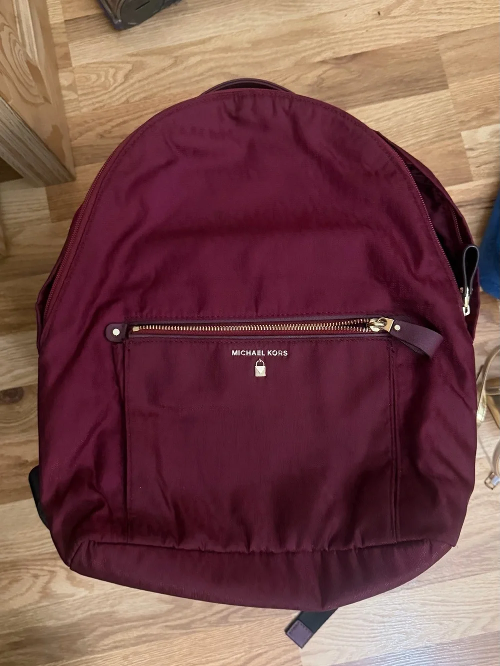 Michael Kors Burgundy Nylon Backpack with Gold Hardware